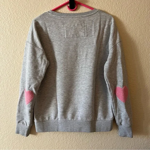 ZHRILL Grey Cotton Sweatshirt Sweater with Heart Appliqués size Small - Picture 8 of 8